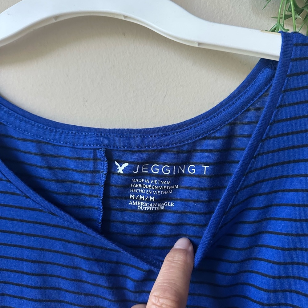 American Eagle Outfitters Women's Navy Striped Tee - Picture 4 of 6